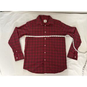 Lands End Kids Plaid Button Down Shirt Red Green Long Sleeve Cotton Size L
